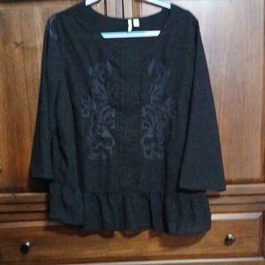 Cato Black Embroidered Blouse